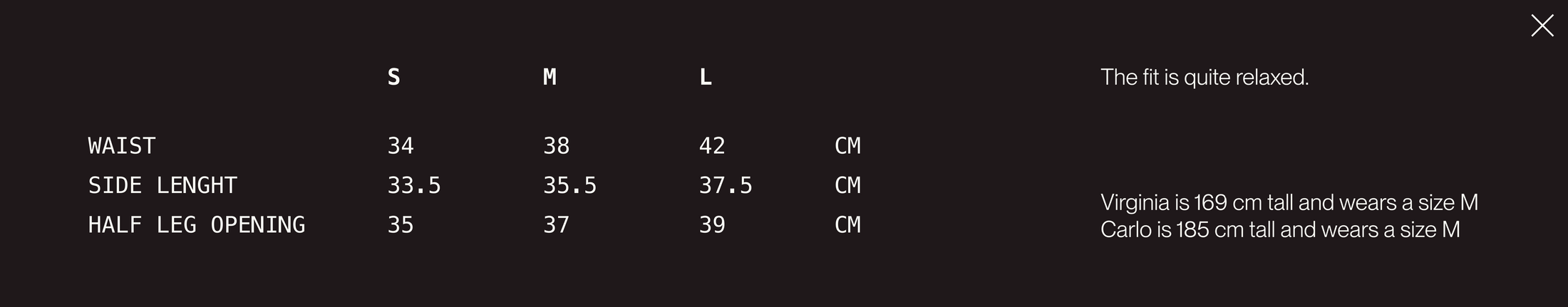 Size guide AZURE
