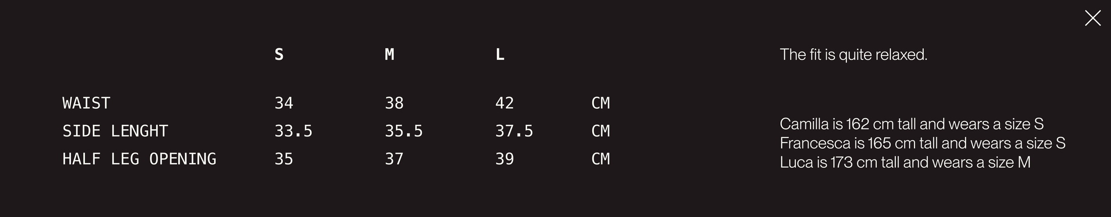 Size guide BLUSH