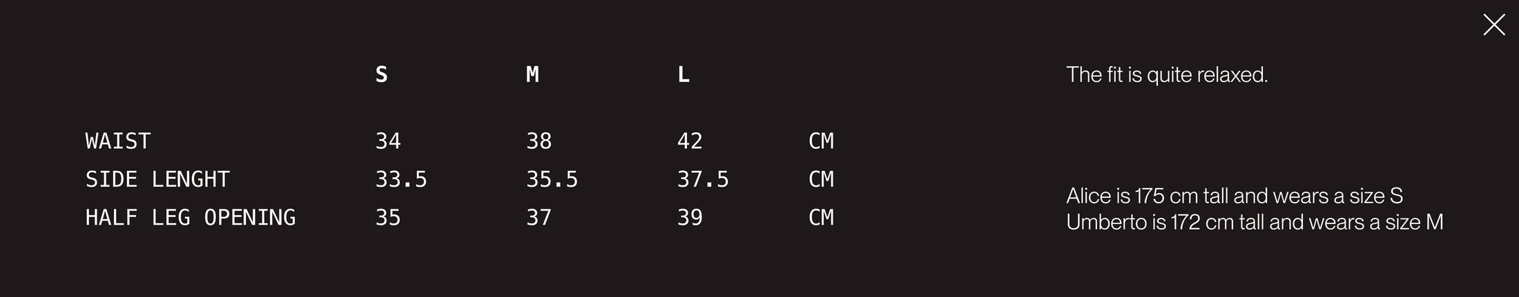 Size guide CHERRY