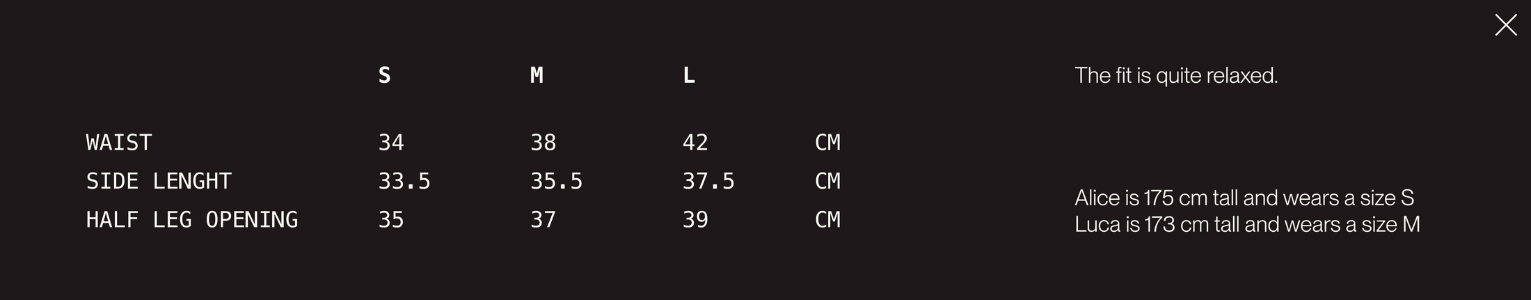 Size guide GRAPE