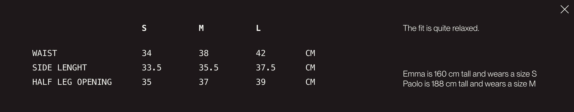 Size guide BLACK